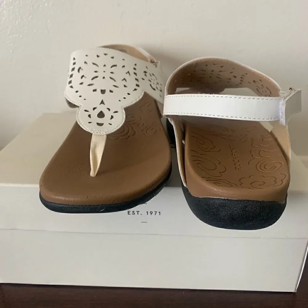 Rockport Women’s sling back leather flat white sandal Sz 11, NIB